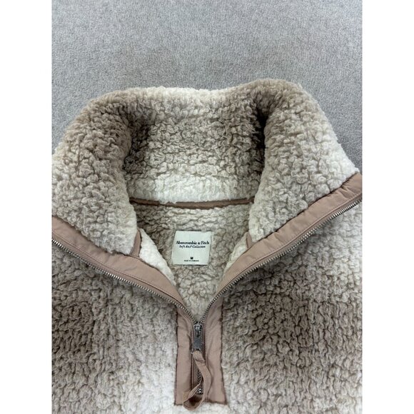 Abercrombie & Fitch Soft Collection Sherpa 1/2 Zip Pullover (Women's Medium) Tan - Picture 3 of 12